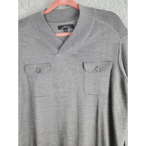 Marc Anthony Mens Sweater XL Merino Wool Blend Gray Light Button Patch Pockets - Picture 10 of 13